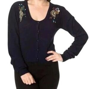Dancing Days by Banned Retro Proud Peacock Navy Blue Cardigan size Medium